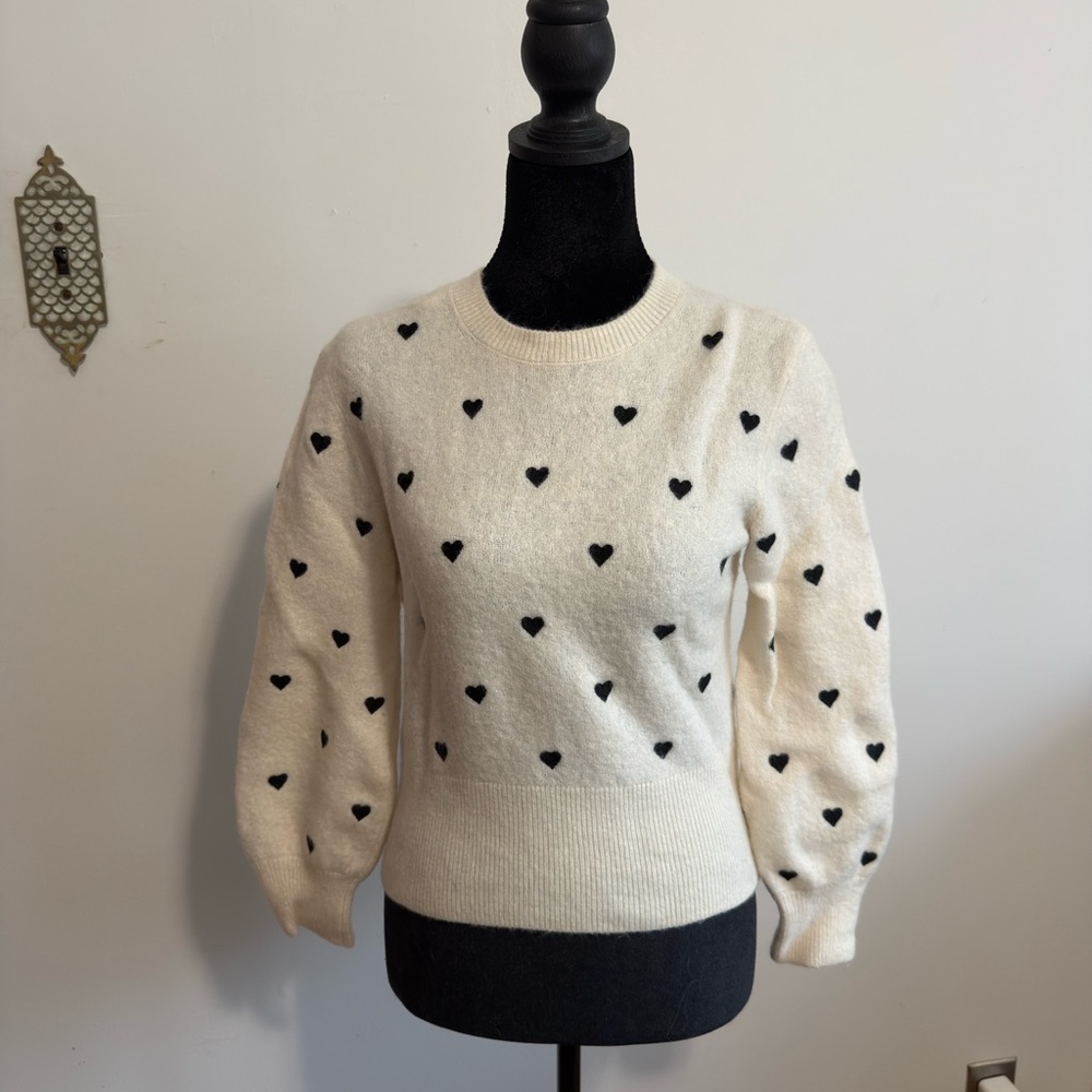 & Other Stories Cream Sweater with Black Heart Pattern